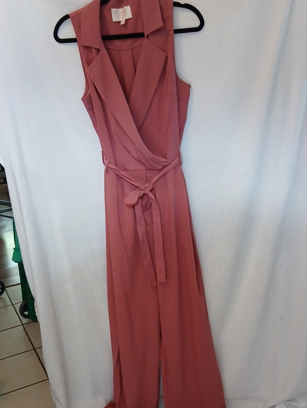 Sleeveless Wrap Maxi Jumper in Dusty Rose with Self-Tie Waist